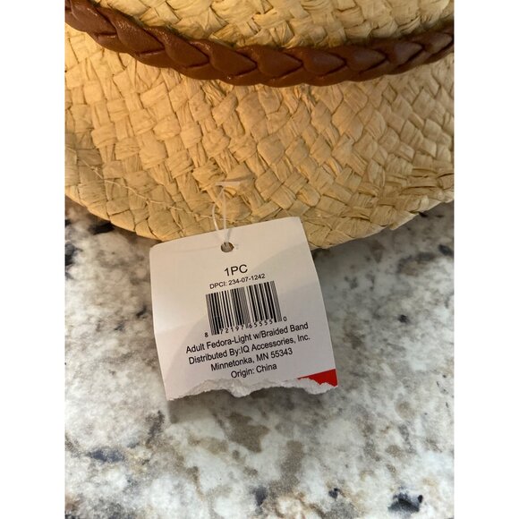 Mens Straw Fedora Hat Braided Faux Leather Band Natural Woven Beach Western - Picture 6 of 10